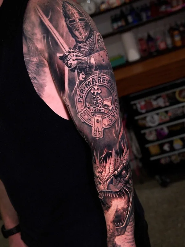 male black and grey realism татуировка на full sleeve #69576 | Тату мастер Felix Gonzalez