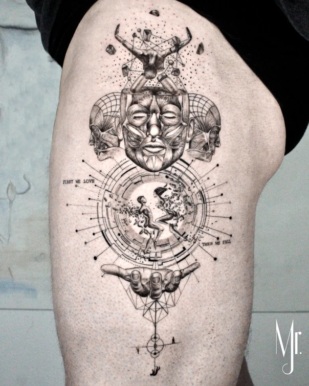 Geometric Human, Geometric tattoo on Thigh