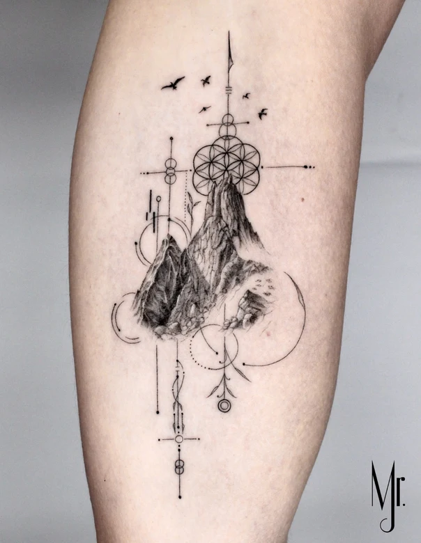 Geometric Mountain, Geometric tattoo on Forearm