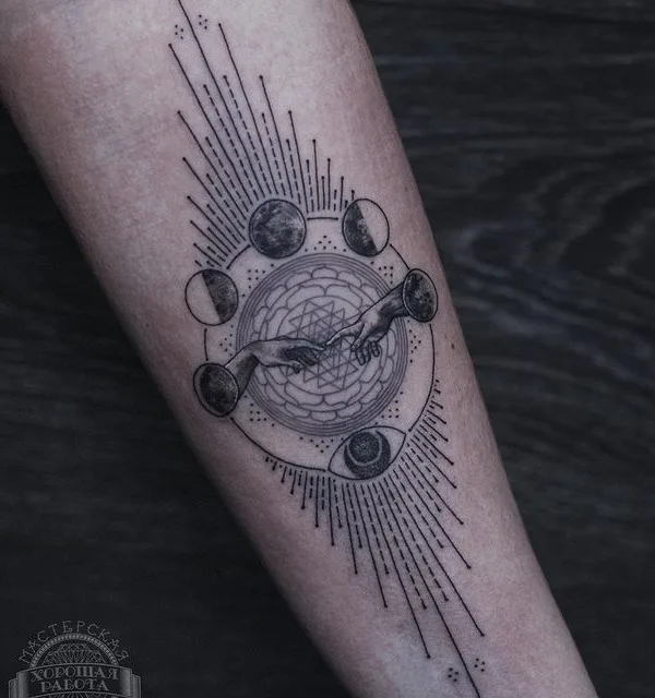 black and grey geometric tattoo on forearm #69683 | Tattoo Artist Denis Ryazanov