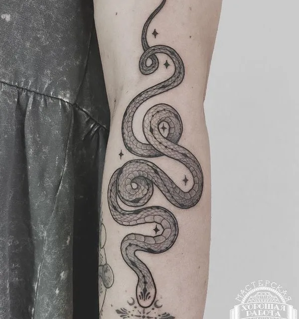 black and grey linework tattoo on forearm #69688 | Tattoo Artist Denis Ryazanov