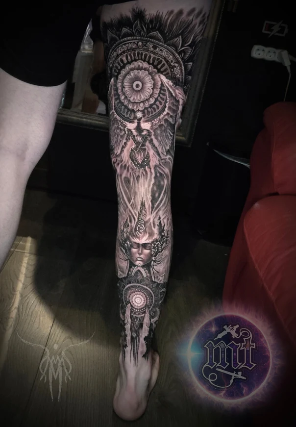 Realism Mandala, Face tattoo on Full leg