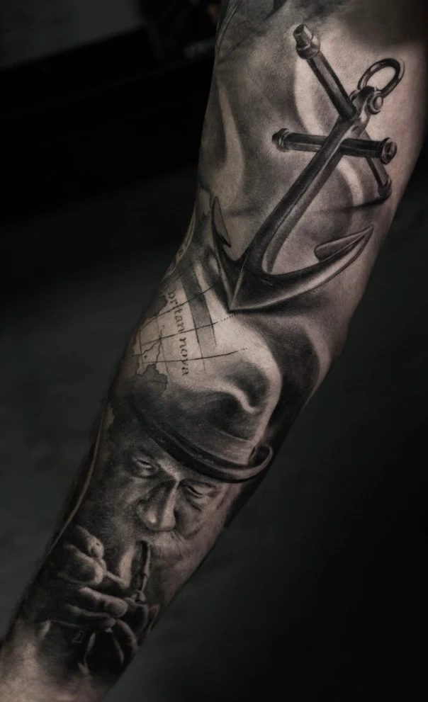 Реализм Anchor, Portrait tattoo на Предплечье