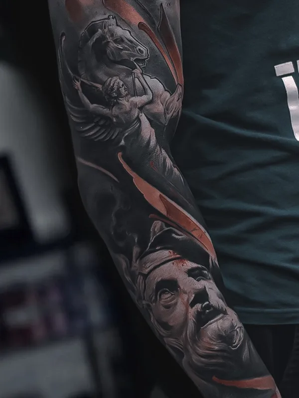 male black and grey black and grey татуировка на full sleeve #69824 | Тату мастер Alex Bogdanov