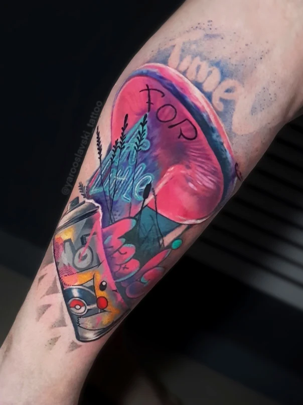 Нью-скул Pokemon, Spray paint tattoo на Предплечье