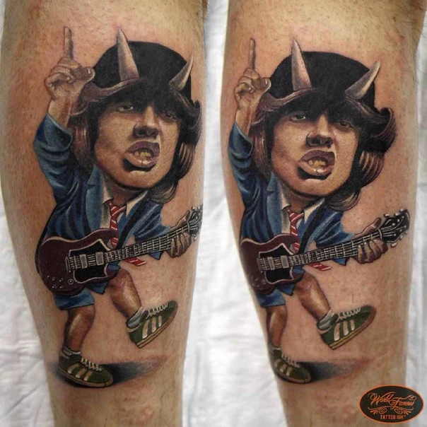 Illustrative Portrait, Guitar tattoo on Calf