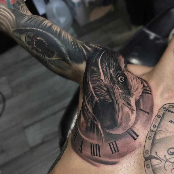 Realism Eye, Clock tattoo on Chest