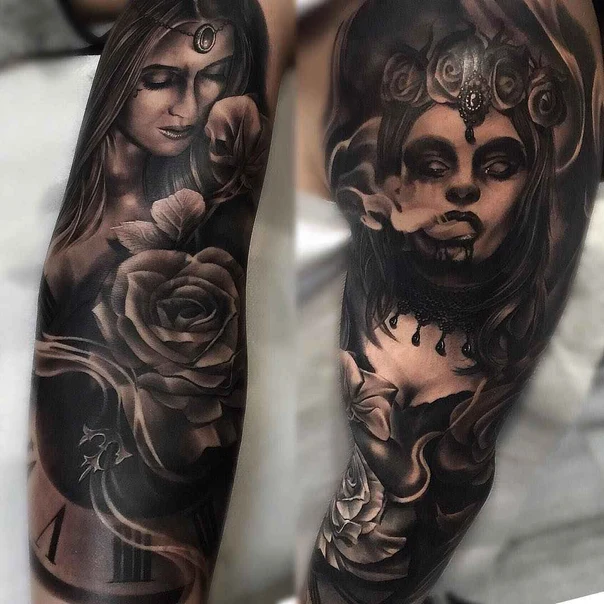 Realism Rose, Portrait tattoo on Full Sleeve