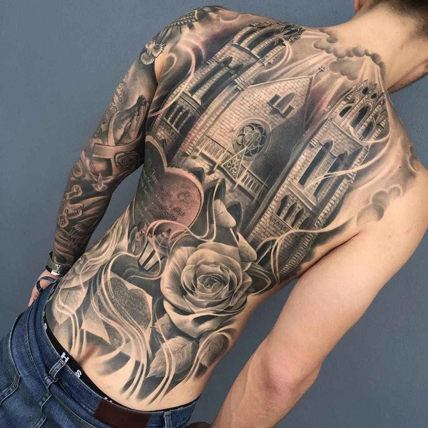 Realism Rose, Church tattoo on Full Back