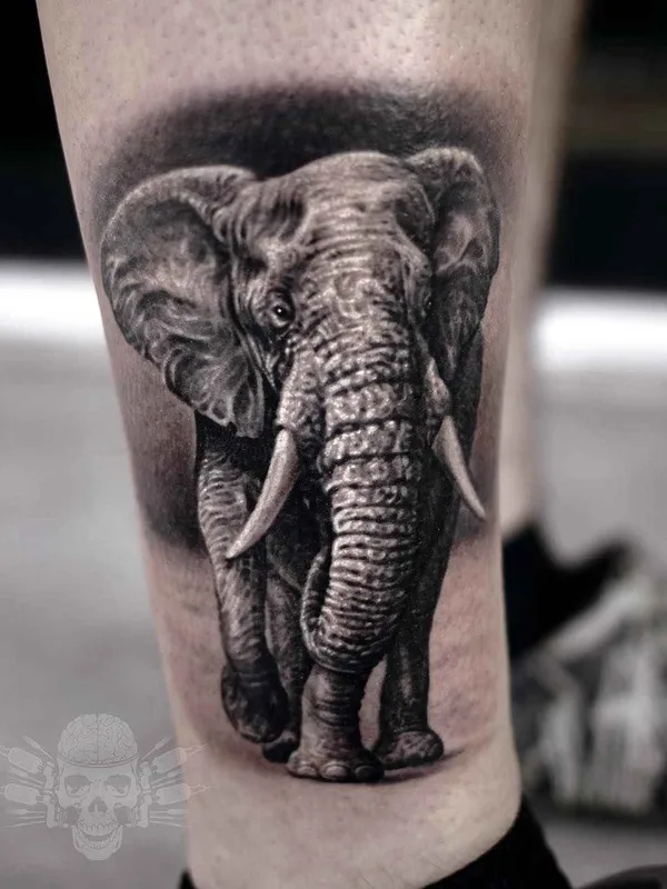 black and grey realism 纹身 在 calf #1247 | 纹身师 Javier Antunez