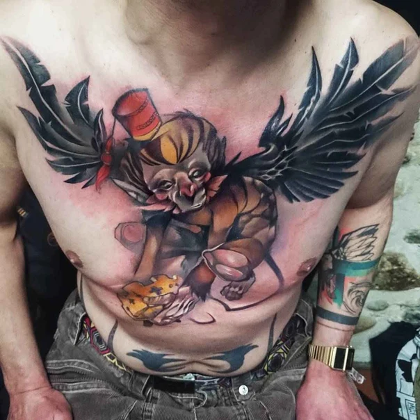 Illustrative Creature, Wings tattoo on Chest