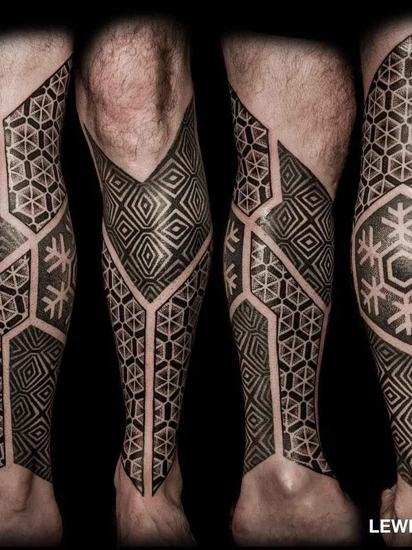 black geometric Tatuaggio su full leg #1232 | Tatuatore Lewisink