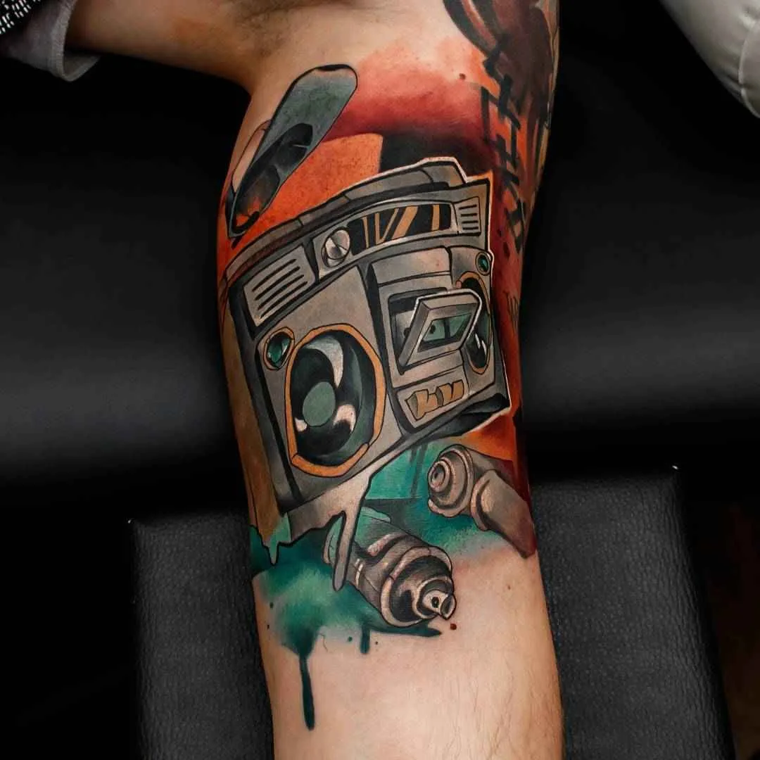 Tattoo artist Uncl Paul Knows color new school tattoo in authors style | Athens, Greece