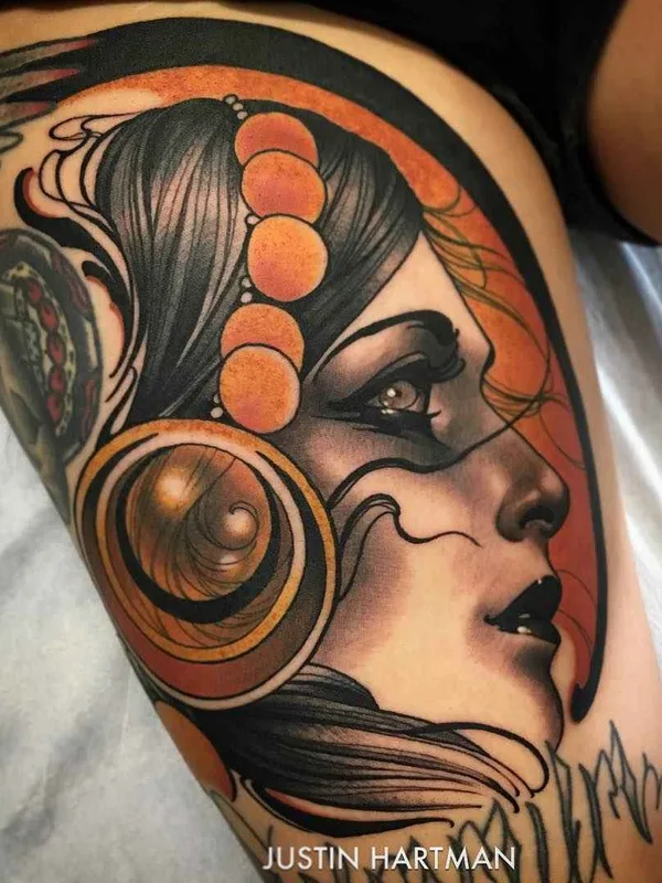 female color neo-traditional Tatuagem em thigh #1281 | Tatuador Justin Hartman