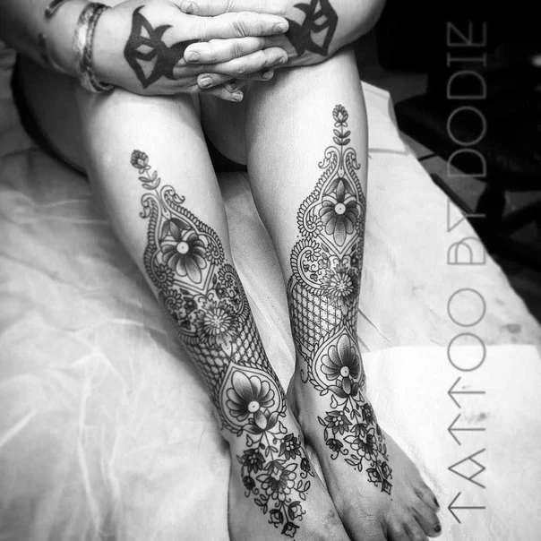 Ornamental Floral, Mandala tattoo on Full leg