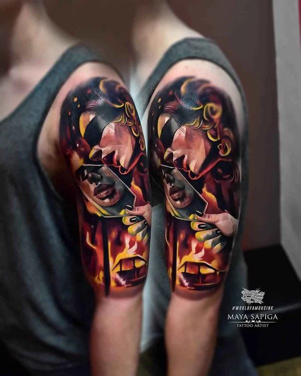Реализм Portrait, Face tattoo на Плечо