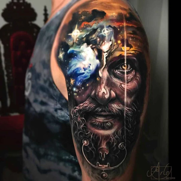 Realism Portrait, Galaxy tattoo on Full Sleeve