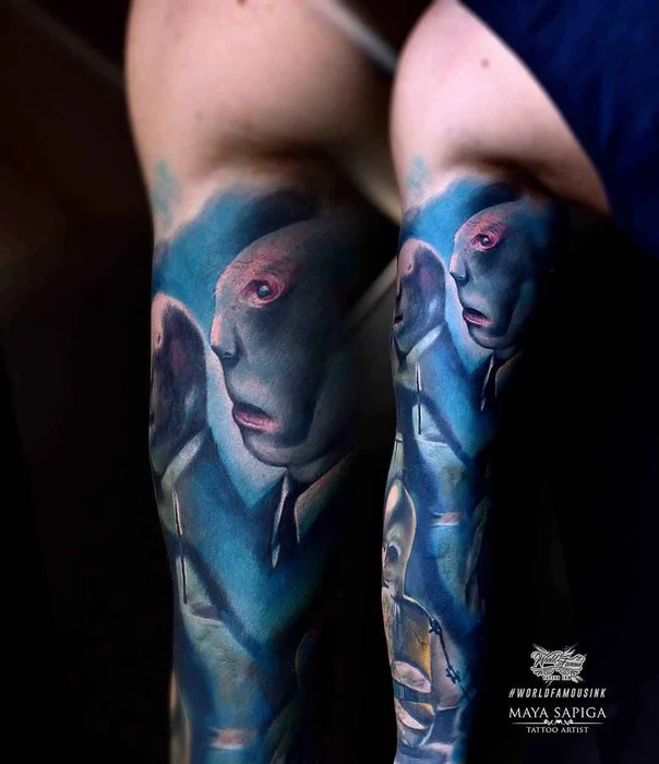 Реализм Alien, Portrait tattoo на Полный рукав