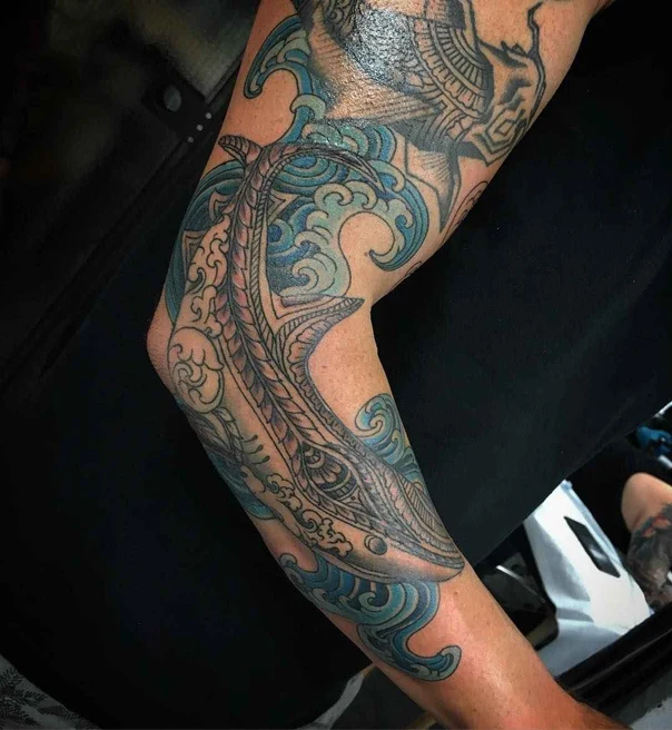 Japanese Wave, Fish tattoo on Forearm