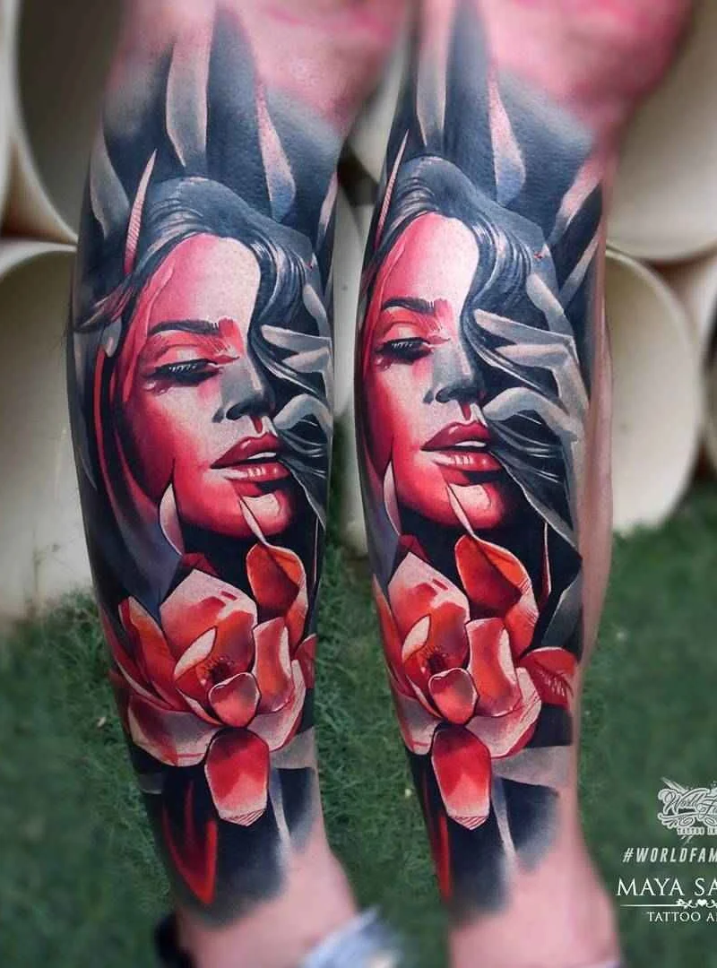 Maya Sapiga's seductive color tattoo realism