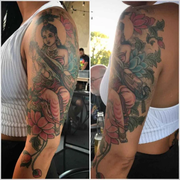 Illustrative Religious, Floral tattoo on Full Sleeve