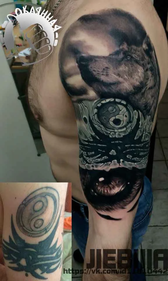 Реализм Wolf, Yin yang tattoo на Полный рукав