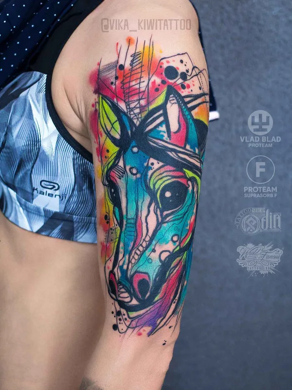 color abstract tattoo on upper arm #11488 | Tattoo Artist Виктория KIWI Григорьева