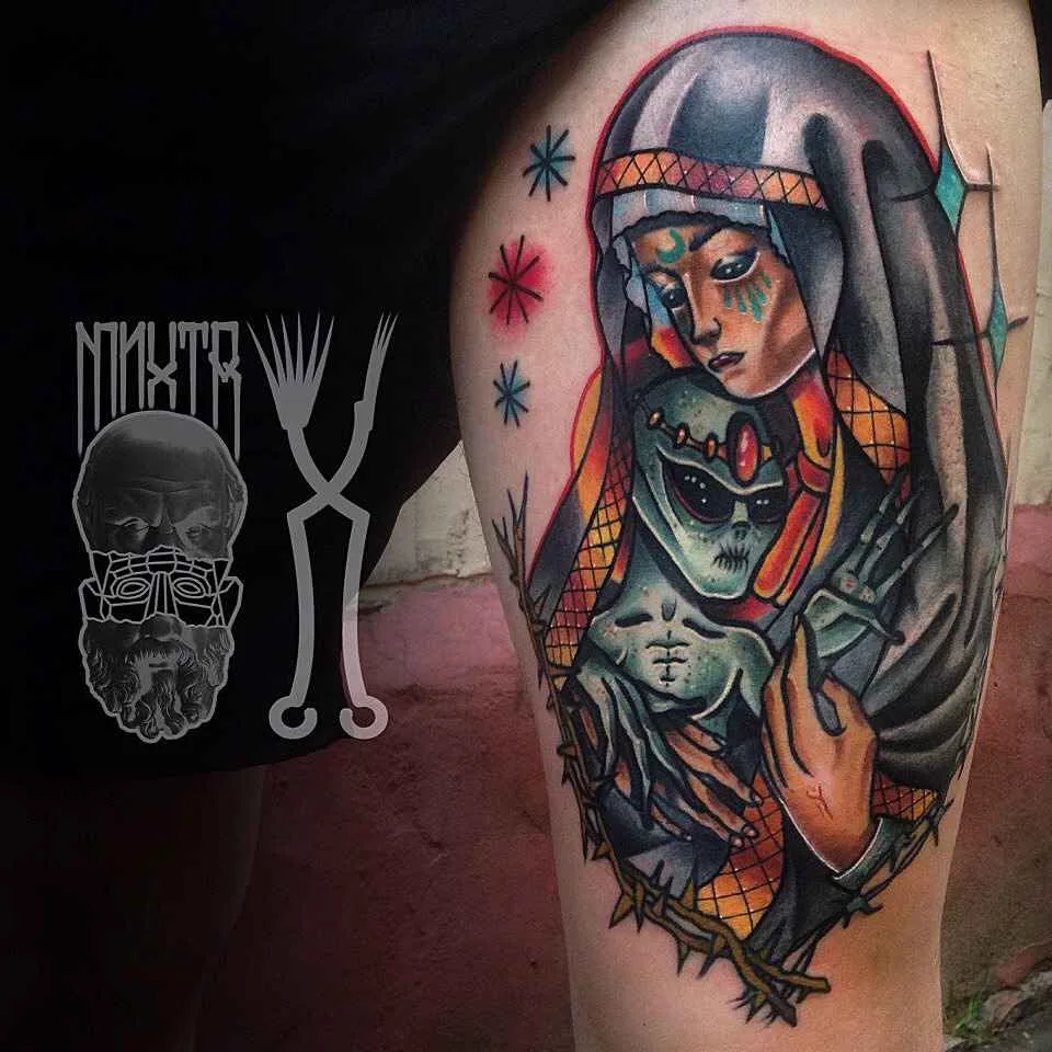 tatuista Yugin Zhestko colorati nuovo scuola, post neo tradizionali, disegno di tatuaggio | tattoo artist Yugin Zhestko colour new school, post neo traditional design tattoo