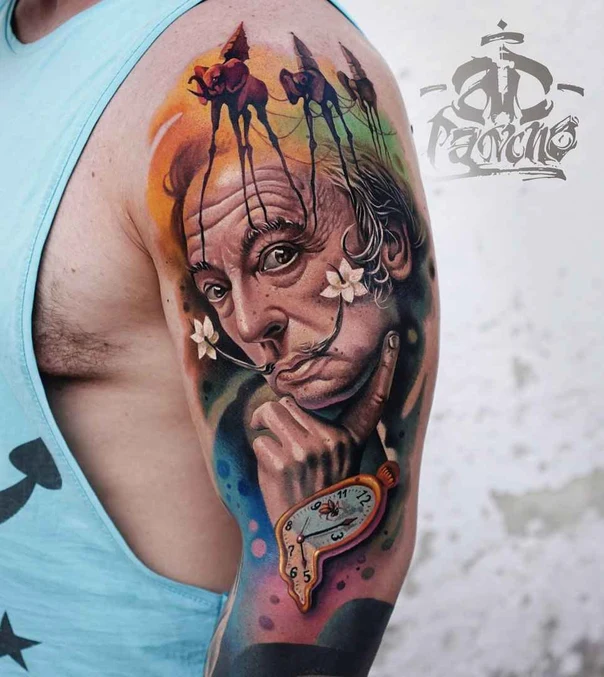 Realism Portrait, Clock tattoo on Full Sleeve