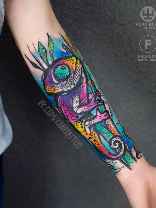 color illustrative tattoo on forearm #11493 | Tattoo Artist Виктория KIWI Григорьева