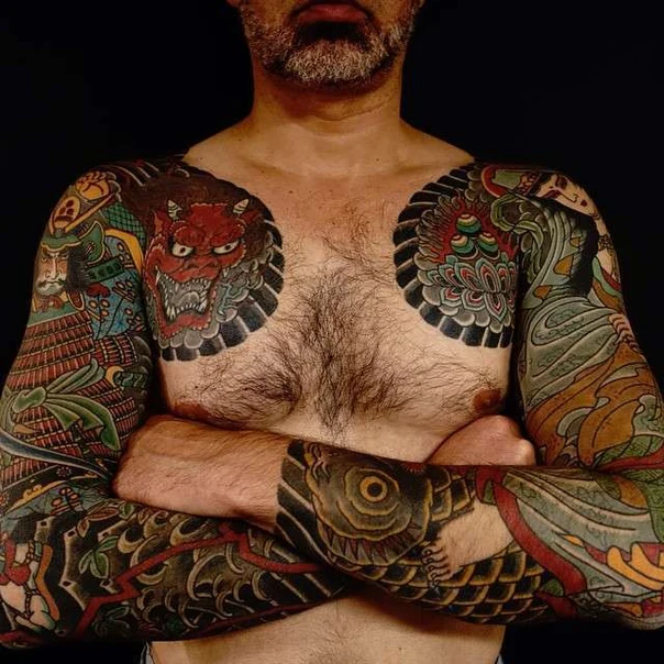 Japanese Demon, Fish tattoo on Full Sleeve