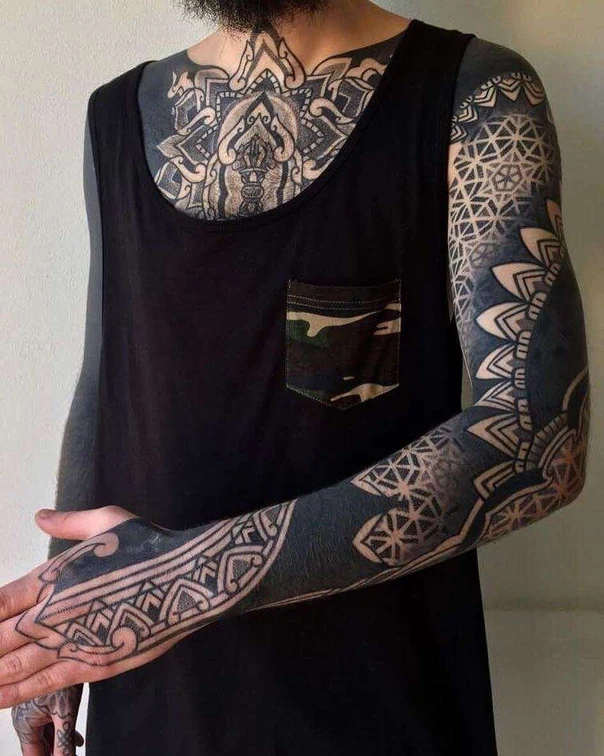 Blackwork Mandala, Geometric tattoo on Full Sleeve