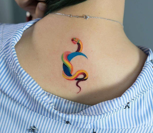 Illustrative Snake tattoo on Back of neck