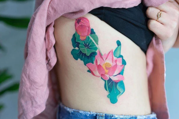 Botanic Lotus tattoo on Side