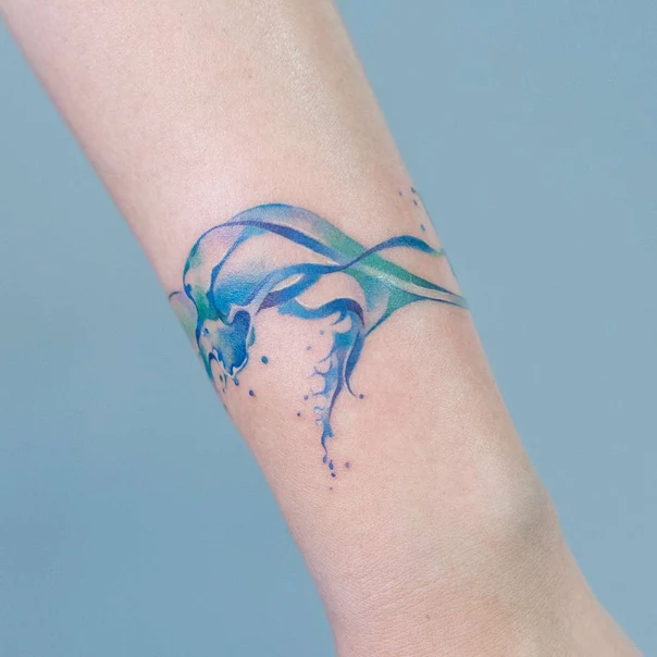Watercolor Water, Splash tattoo on Forearm
