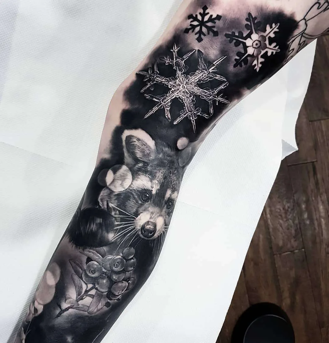 Artista de tatuagem Nick Imms, tatuagem de portrêito preto e cinza realista, surrealismo | Inglaterra