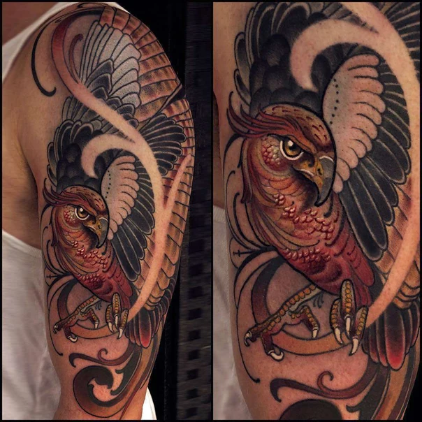 Neo Traditional Bird, Wings tattoo on Full Sleeve