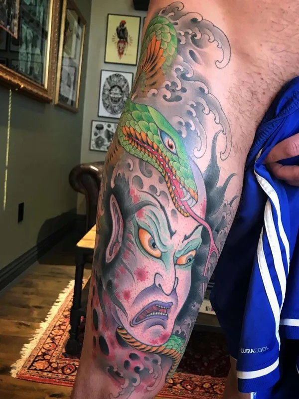 color japanese 纹身 在 thigh #21434 | 纹身师 Johan Svahn