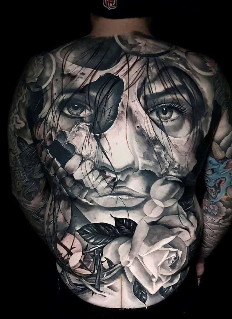 Tatuagem de realismo preto e cinza detalhada por Nick Imms