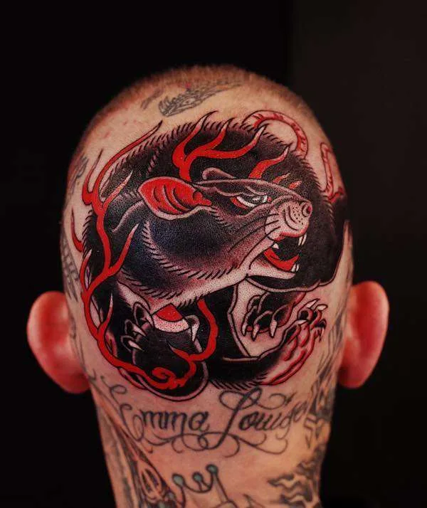 color neo traditional Tatuaggio su back of head #21728 | Tatuatore Rg