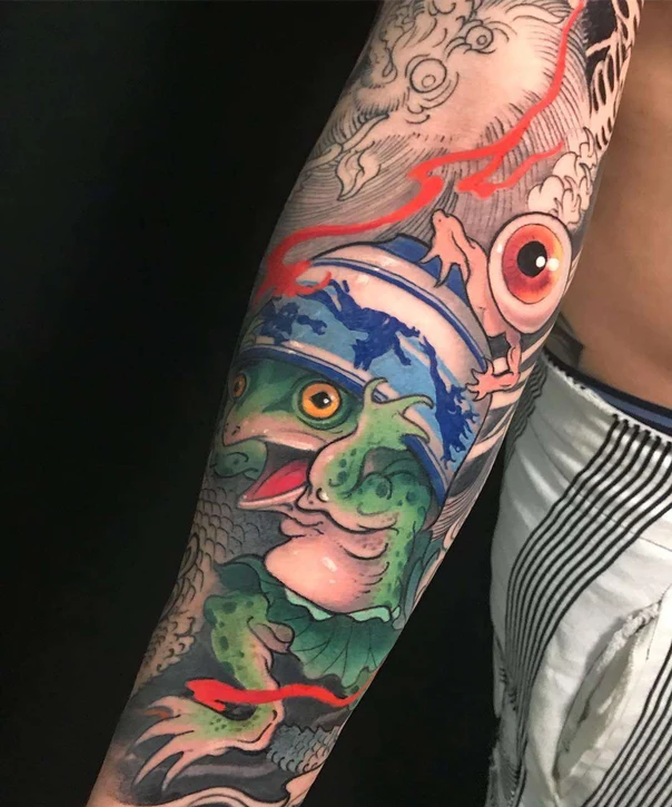 Japanese Frog, Eye tattoo on Forearm