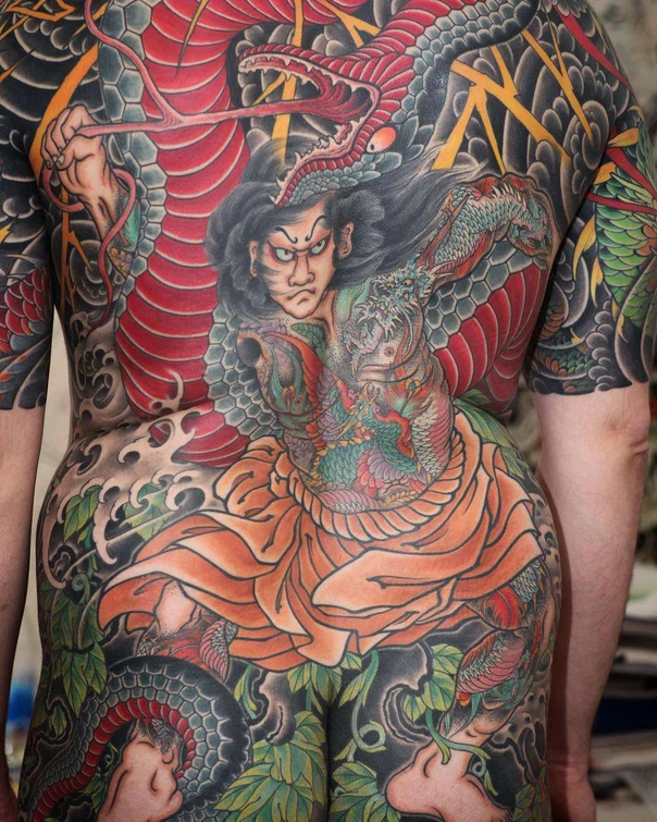 Japanese Dragon, Warrior tattoo on Full Back