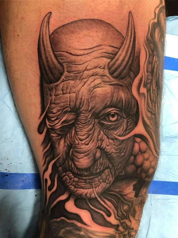 black and grey realism Tatuagem em calf #21657 | Tatuador Bob Tyrrell