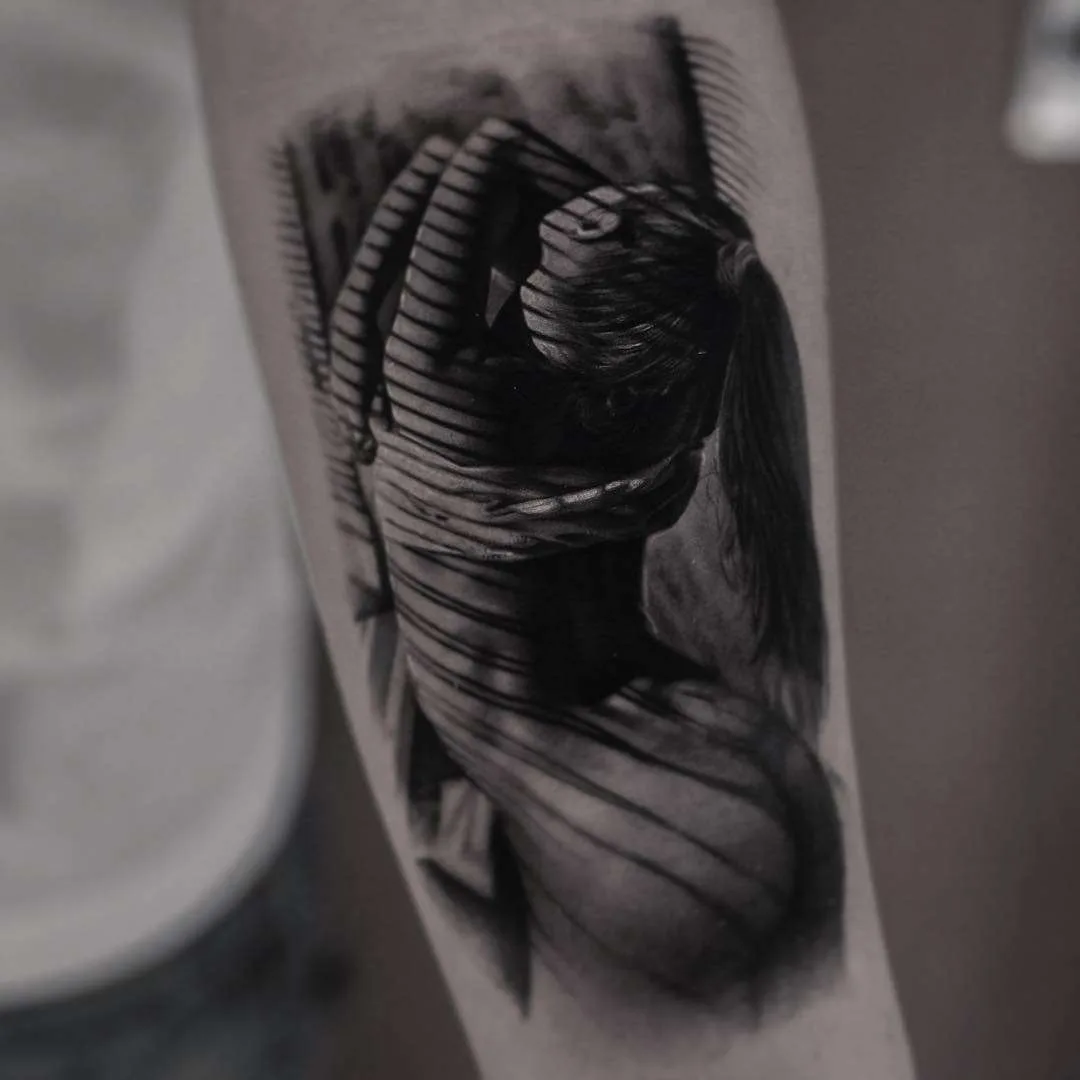 Tattoo artist Inal Bersekov, black&grey portrait realistic tattoo | Belgium