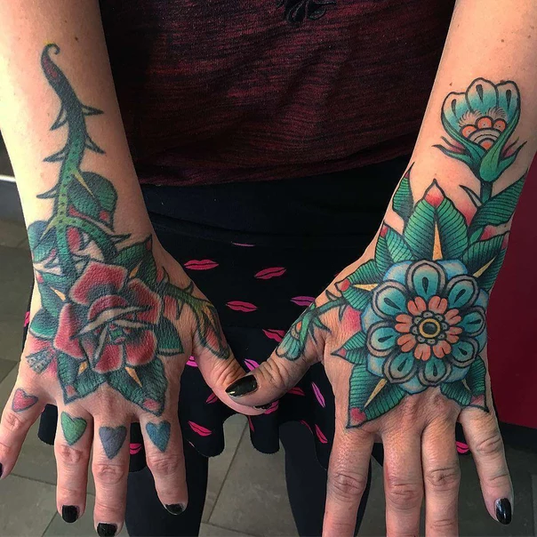 Traditional Flower, Rose tattoo on Hand