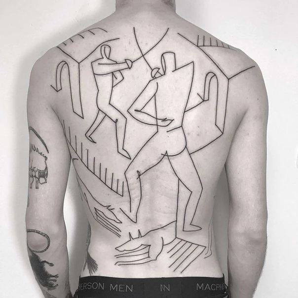 Linework Figures, Architecture tattoo on Full Back