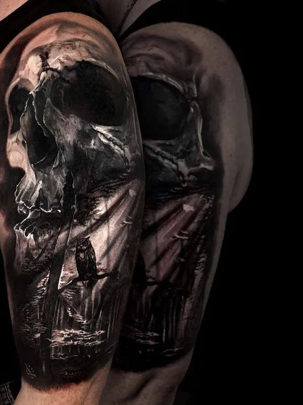 black and grey black and grey tatouage sur full sleeve #21292 | Artiste tatoueur Christos Zorbas
