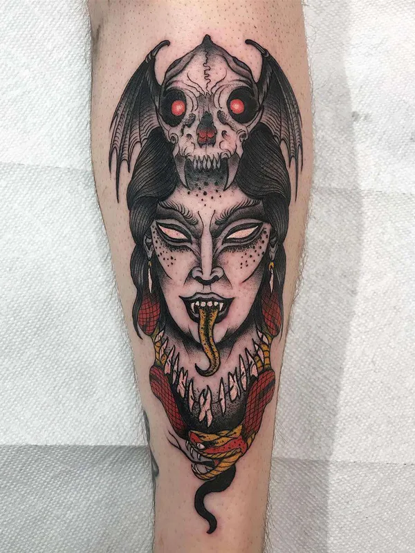 color neo traditional tattoo on calf #21827 | Tattoo Artist Henbo Henning