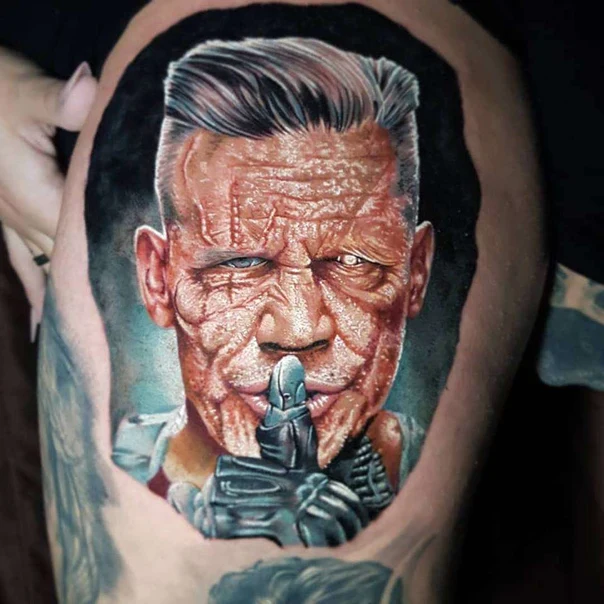 Realism Portrait, Character tattoo on Thigh