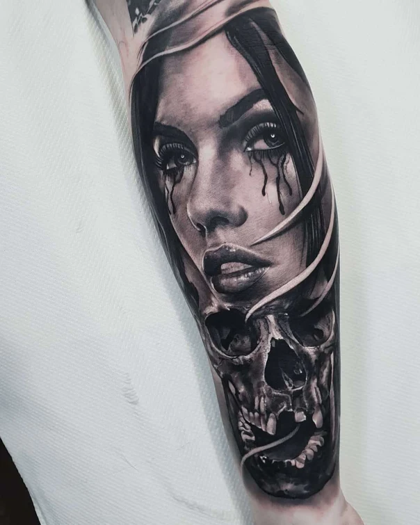 Realism Portrait, Skull tattoo on Forearm